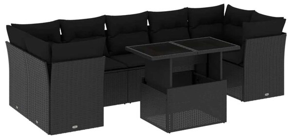 VidaXL Polyrattan Kerti Ülőgarnitúra - 8 részes - Fekete