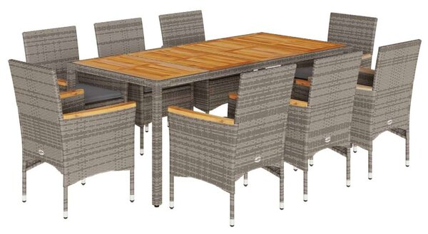 VidaXL Polyrattan Kerti Étkezőgarnitúra - 9 részes - Szürke