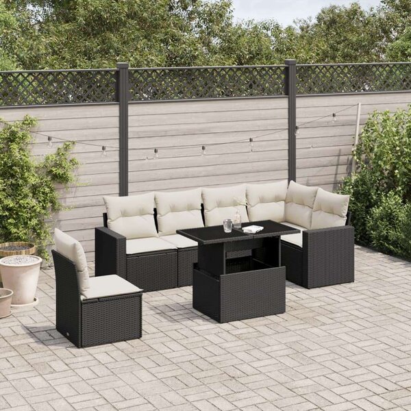 VidaXL Polyrattan Kerti Ülőgarnitúra - 7 részes - Fekete