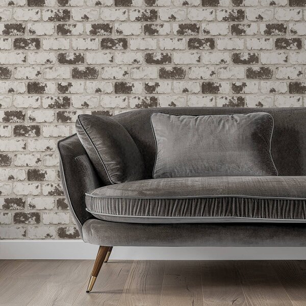 Tapéta Texturált fehér tégla, lágy szürke patinával, Tapétá loft stílusban, a01031 : Uwalls.hu