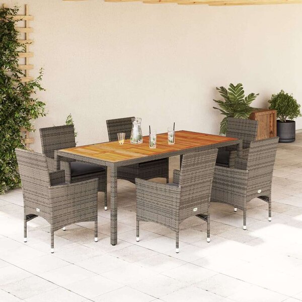 VidaXL Kerti Étkezőgarnitúra - 7 részes - Szürke Polyrattan/Akácfa