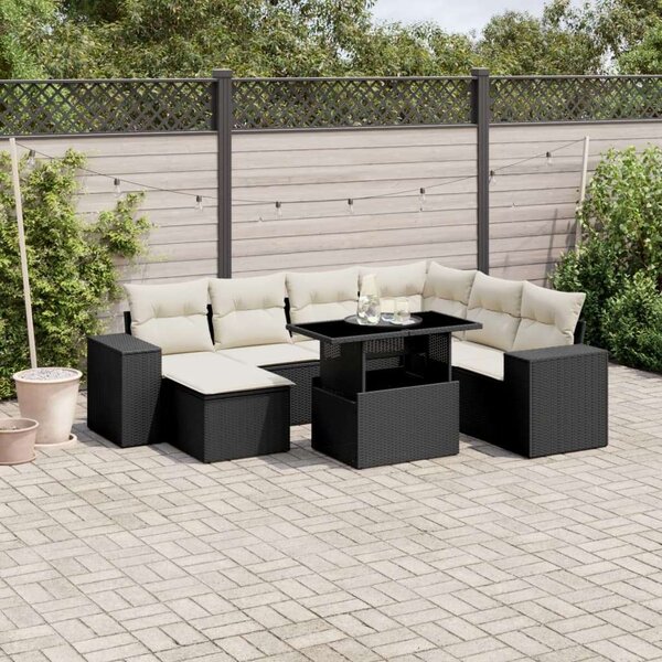 Polyrattan Kerti Ülőgarnitúra - 8 részes - Fekete