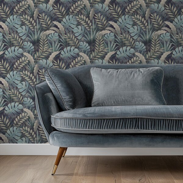 Tapéta Hűvös kékes-zöldes árnyalatú trópusi lombozat, Virágok és növények tapétá, a01035 : Uwalls.hu