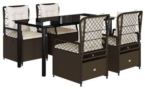 VidaXL 5 részes barna polyrattan kerti étkezőgarnitúra párnákkal