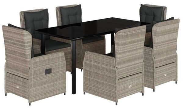VidaXL 7 részes világosszürke polyrattan kerti étkezőszett párnával