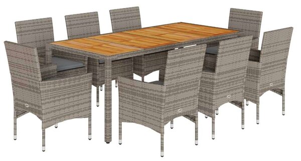 VidaXL Polyrattan Kerti Étkezőgarnitúra - 9 részes - Szürke