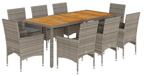 VidaXL Polyrattan Kerti Étkezőgarnitúra - 9 részes - Szürke