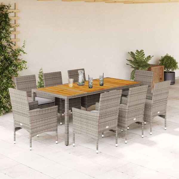 VidaXL Polyrattan Kerti Étkezőgarnitúra - 9 részes - Szürke