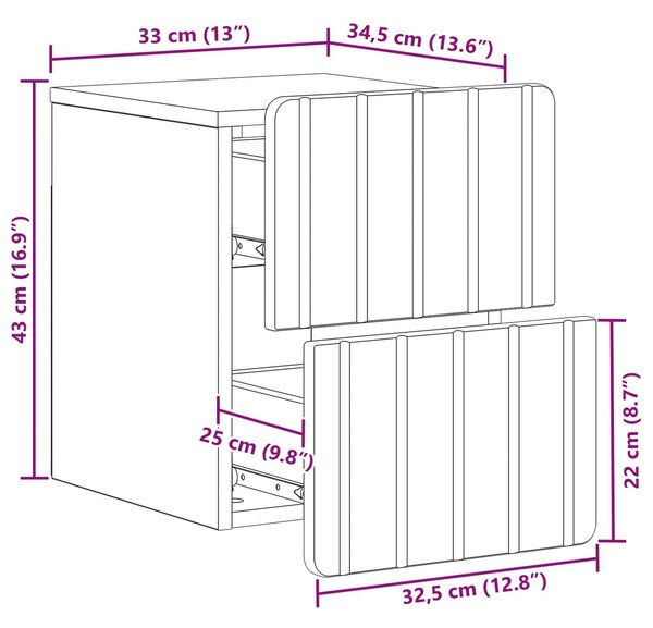 VidaXL Fali éjjeli szekrény 2 pcs Magasfényű Fehér 33 x 34,5 x 43 cm