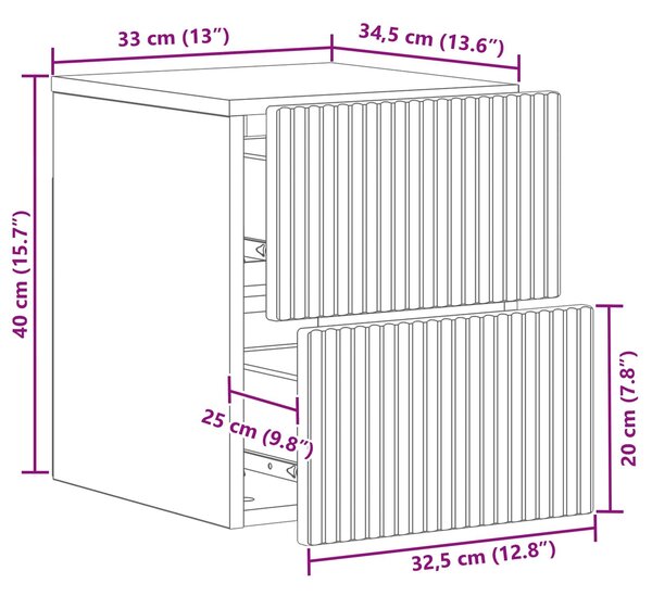VidaXL Fali éjjeli szekrény 2 pcs Fehér 33 x 34,5 x 40 cm Szerelt Fa