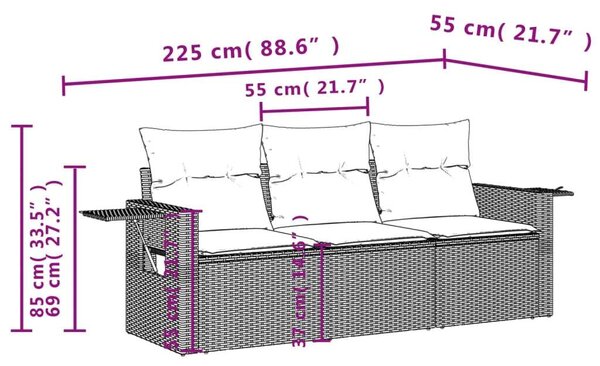 VidaXL 3 részes bézs polyrattan kerti ülőgarnitúra párnákkal