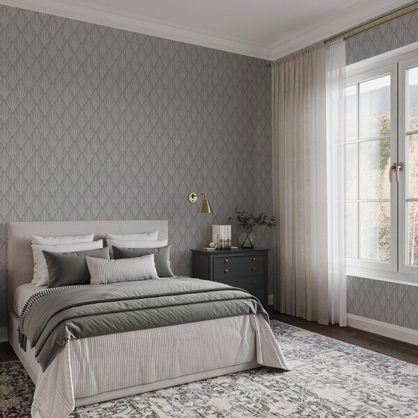 Tapéta Szürke Art Deco, legyező alakú formákkal, Absztrakt tapétá, a01064 : Uwalls.hu