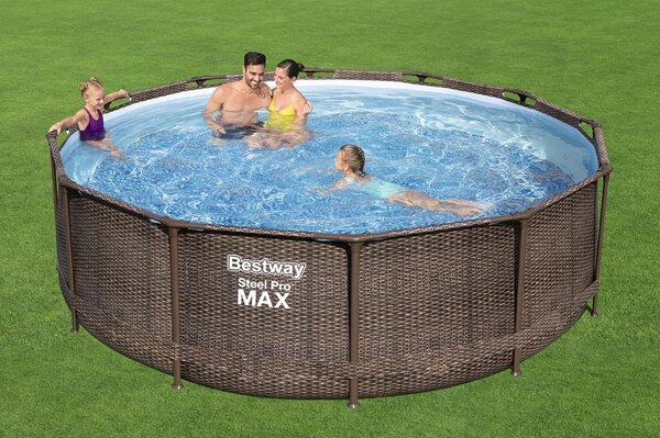 Rattan hatású fémvázas medence szett Bestway Steel Pro Max, 366x100cm 26in1