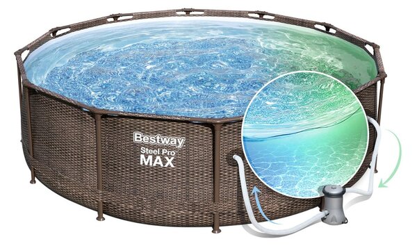 Rattan hatású fémvázas medence szett Bestway Steel Pro Max, 366x100cm 26in1