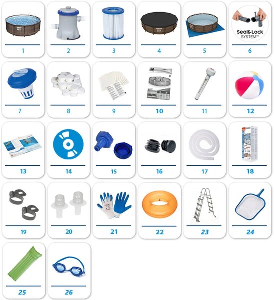 Rattan hatású fémvázas medence szett Bestway Steel Pro Max, 366x100cm 26in1