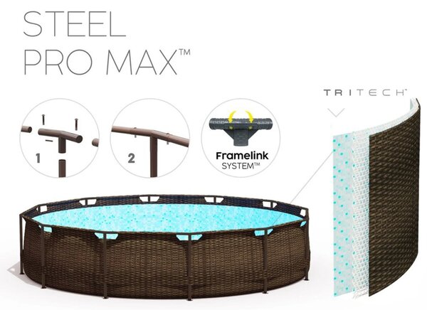 Rattan hatású fémvázas medence szett Bestway Steel Pro Max, 366x100cm 26in1
