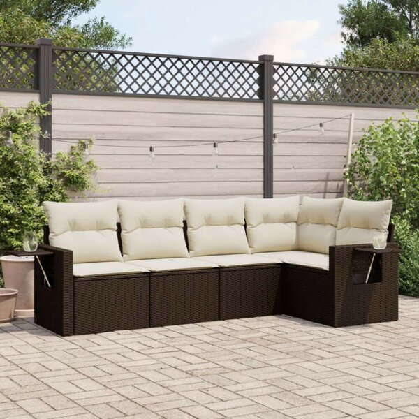 Polyrattan Kerti Ülőgarnitúra - 5 részes - Barna