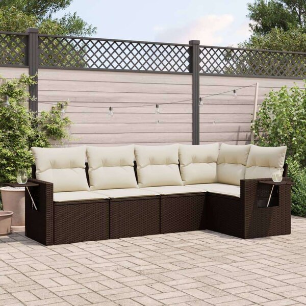 Polyrattan Kerti Ülőgarnitúra - 5 részes - Barna