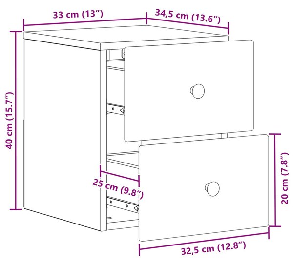 VidaXL Fali éjjeli szekrény 2 pcs Magasfényű Fehér 34,5 x 33 x 40 cm