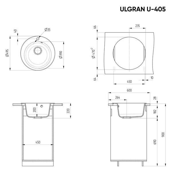 Ulgran U-405-341 Gránit Mosogatótálca - Egymedencés, Kerek, Tejfehér