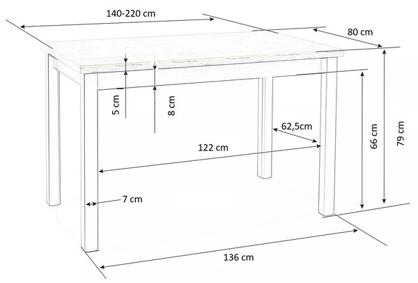Tiago 2 bővíthető étkezőasztal, téglalap alakú (Szín: craft tölgy)