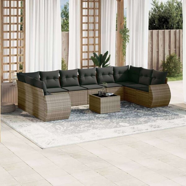 VidaXL 11 részes szürke polyrattan kerti ülőgarnitúra párnákkal