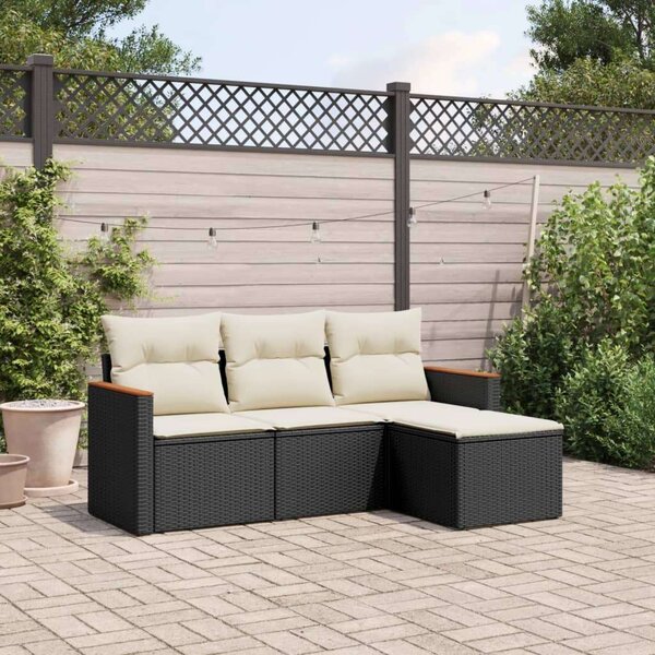 VidaXL 4 részes Kerti Ülőgarnitúra - Polyrattan - Fekete