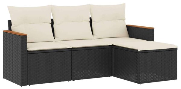 VidaXL 4 részes Kerti Ülőgarnitúra - Polyrattan - Fekete