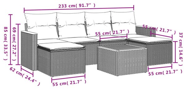 VidaXL 7 részes Kerti Ülőgarnitúra - Fekete Polyrattan