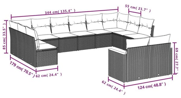 VidaXL 12 részes szürke polyrattan kerti ülőgarnitúra párnákkal