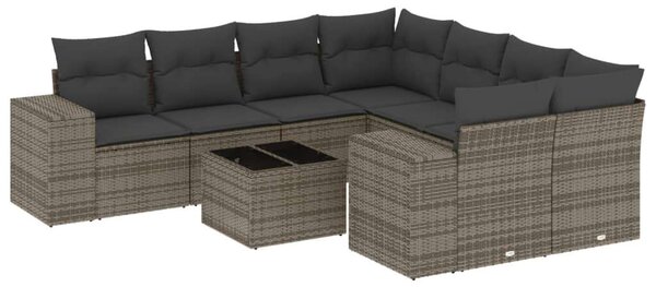 VidaXL 9 részes szürke polyrattan kerti ülőgarnitúra párnákkal