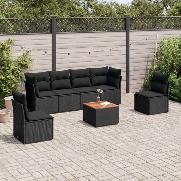 VidaXL Polyrattan Kerti Ülőgarnitúra - 7 részes - Fekete