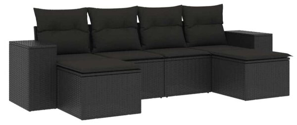 VidaXL Polyrattan Kerti Ülőgarnitúra - 6 részes - Fekete