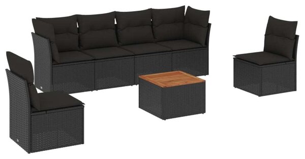 VidaXL Polyrattan Kerti Ülőgarnitúra - 7 részes - Fekete
