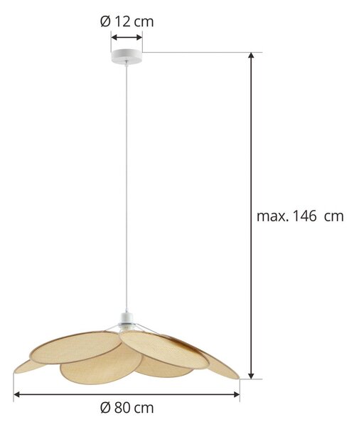 Lindby függőlámpa Astraia, natúr/fehér, rattan, Ø 80 cm, dimmelhető, Krém / borostyánsárga, Nappali / Étkező, Textil / szövet / selyem, Vidéki otthon / Rusztikus