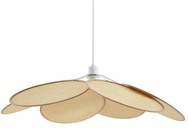 Lindby függőlámpa Astraia, natúr/fehér, rattan, Ø 80 cm, dimmelhető, Krém / borostyánsárga, Nappali / Étkező, Textil / szövet / selyem, Vidéki otthon / Rusztikus