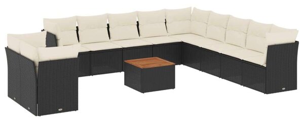 VidaXL 12 részes fekete polyrattan kerti ülőgarnitúra párnákkal