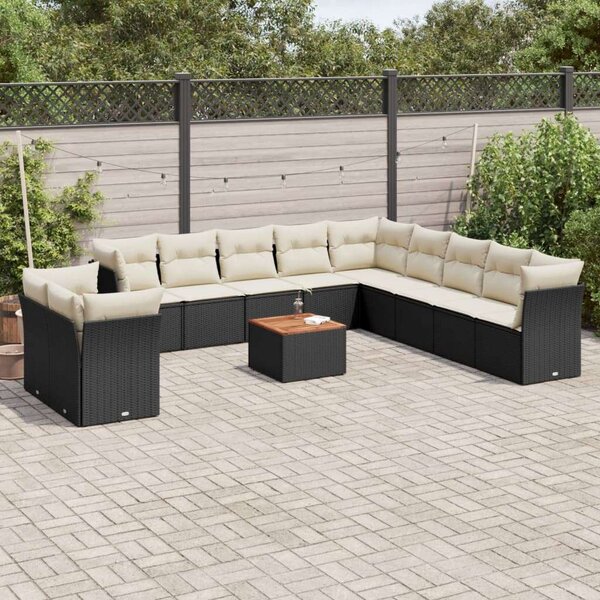 VidaXL 12 részes fekete polyrattan kerti ülőgarnitúra párnákkal