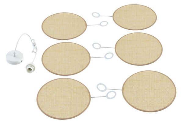 Lindby függőlámpa Astraia, natúr/fehér, rattan, Ø 80 cm, dimmelhető, Krém / borostyánsárga, Nappali / Étkező, Textil / szövet / selyem, Vidéki otthon / Rusztikus