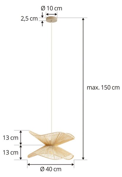 Lindby függőlámpa Valdorin, bézs, papír, Ø 40 cm, E27, dimmelhető, Krém / borostyánsárga, Hálószoba, Papír / lunolit / lunopal, Modern