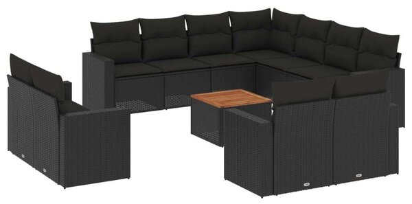 Polyrattan Kerti Ülőgarnitúra - 12 részes - Fekete