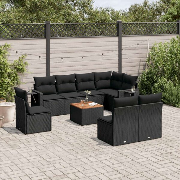 VidaXL Polyrattan Kerti Ülőgarnitúra - 9 részes - Fekete