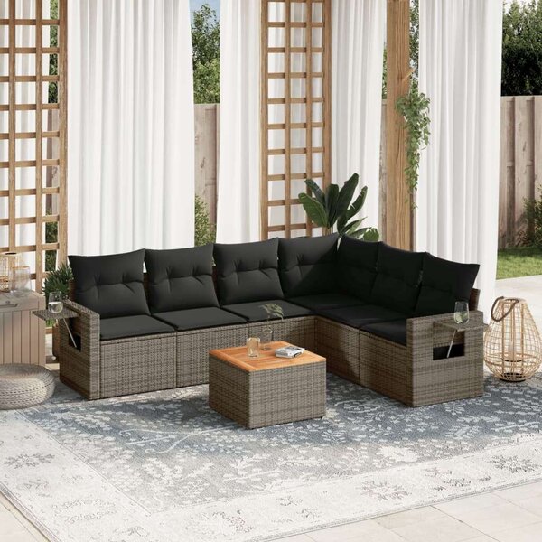 VidaXL Polyrattan Kerti Ülőgarnitúra - 7 részes - Szürke