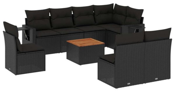 VidaXL Polyrattan Kerti Ülőgarnitúra - 9 részes - Fekete