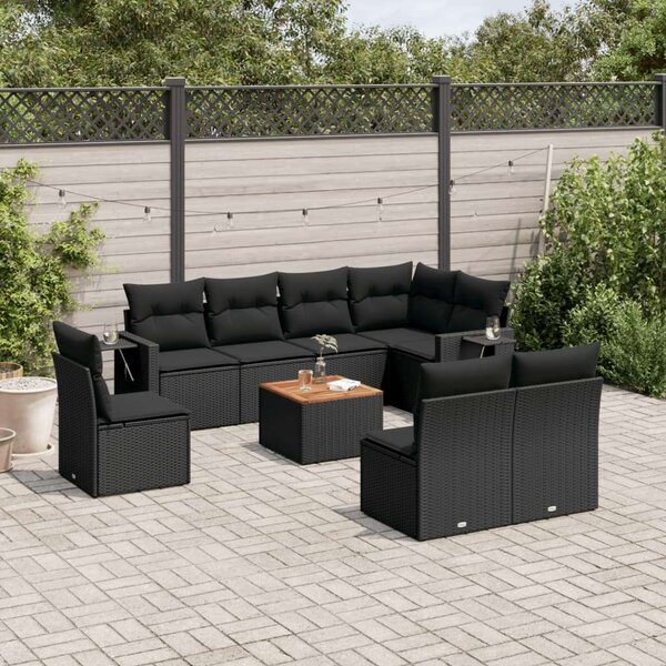 VidaXL Polyrattan Kerti Ülőgarnitúra - 9 részes - Fekete