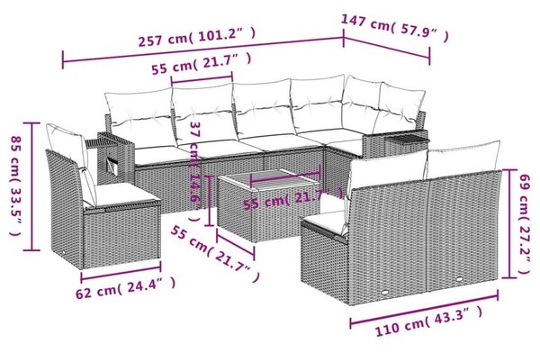 VidaXL Polyrattan Kerti Ülőgarnitúra - 9 részes - Fekete