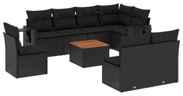 VidaXL Polyrattan Kerti Ülőgarnitúra - 9 részes - Fekete