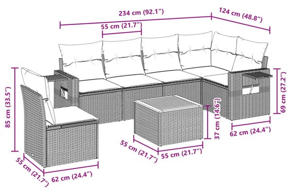 VidaXL 7 részes bézs polyrattan kerti ülőgarnitúra párnákkal