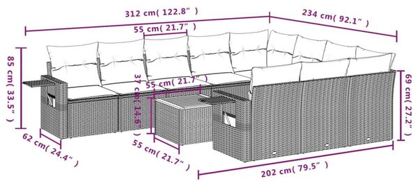 VidaXL Polyrattan Kerti Ülőgarnitúra - 11 részes - Fekete