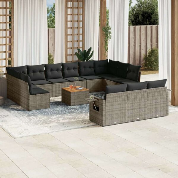 VidaXL Polyrattan Kerti Ülőgarnitúra - 14 részes - Szürke